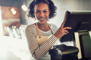 Woman Cashier smiling