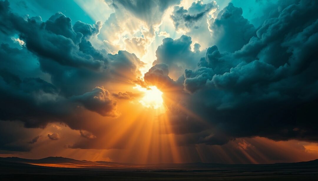 Sun shining through clouds